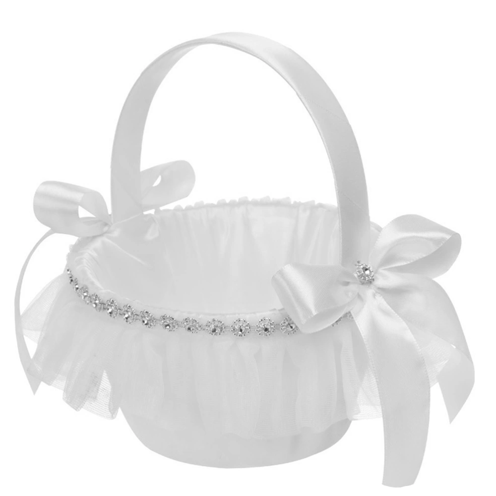 Wedding Flower Girl Basket Bowknot Flower Basket Lace Petal Basket Wedding Party Decoration