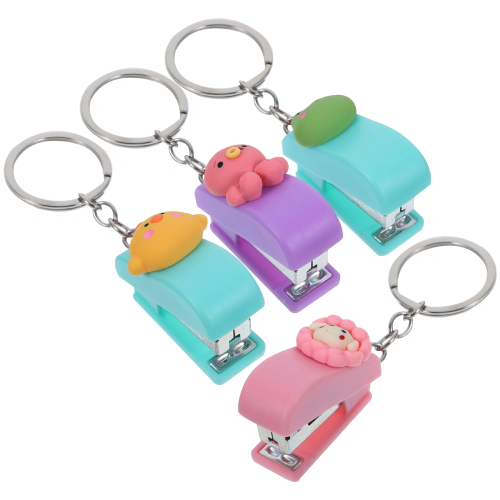 4Pcs Cartoon Animal Staplers Office School Paper Staplers Bookbinding Staplers with Keychain