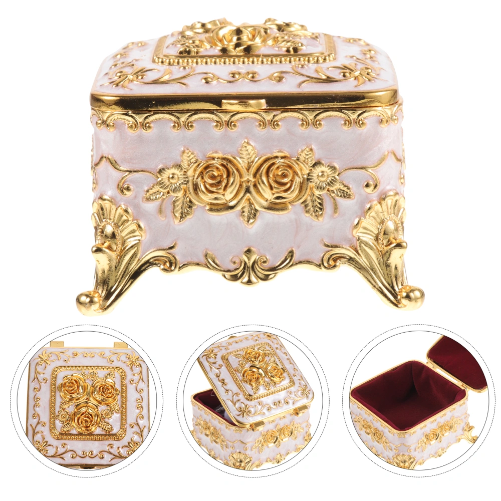 Alloy Jewelry Organizer Decorative Relief Flower Pattern Trinket Box Vintage Style Jewelry Box