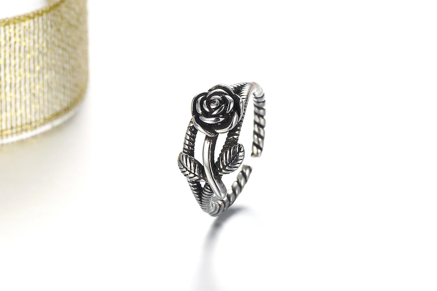 2Pcs Rose Ring Decor Vintage Open Ring Metal Ring Jewelry Adjustable Ring Decorative Flower Ring