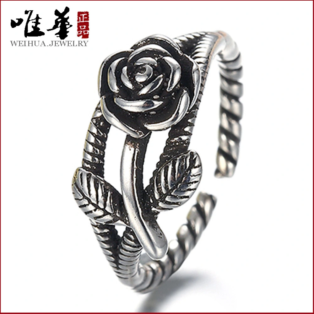 2Pcs Rose Ring Decor Vintage Open Ring Metal Ring Jewelry Adjustable Ring Decorative Flower Ring