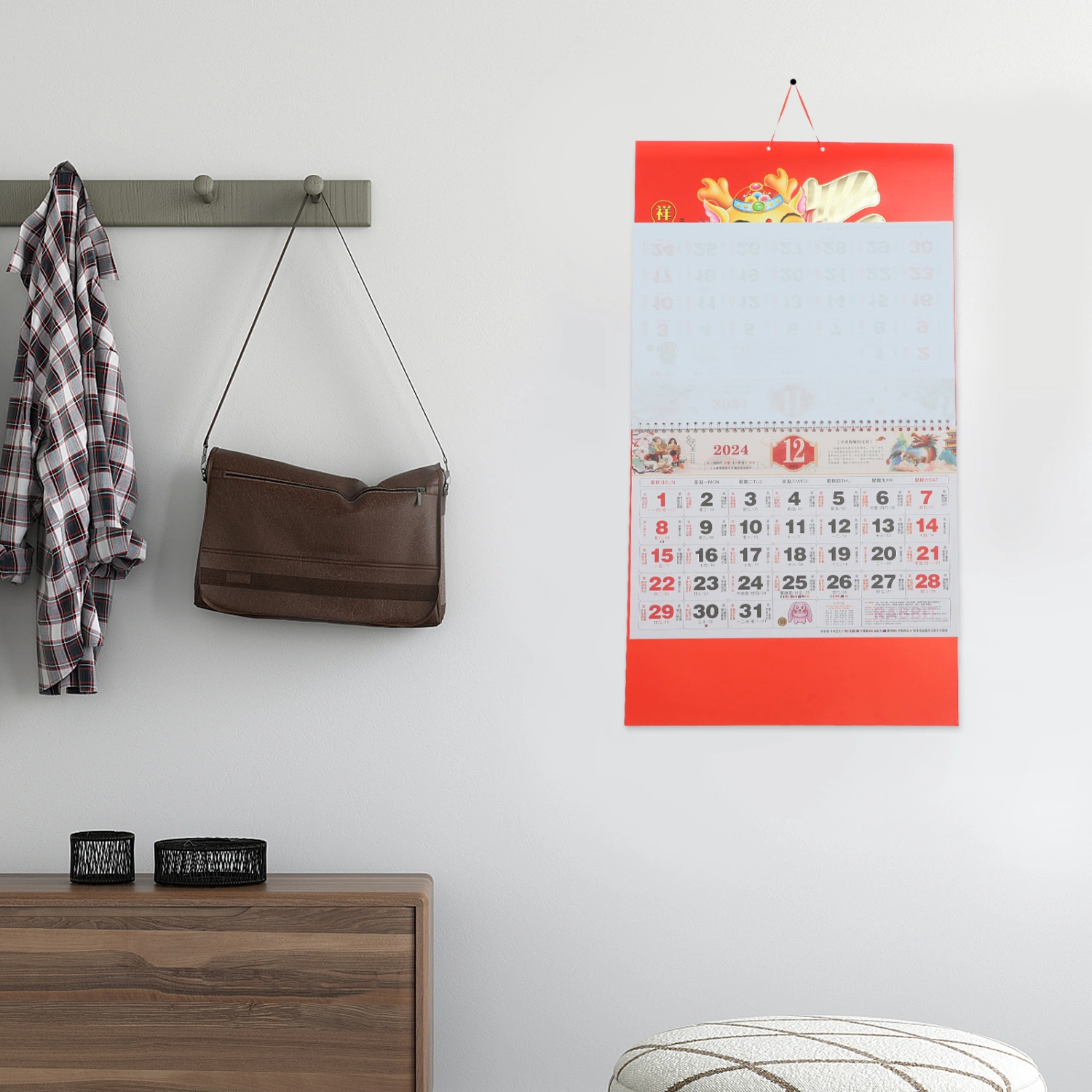 Hanging Calendar 2024 New Year Calendar Dragon Pattern Decorative Calendar for Home Office