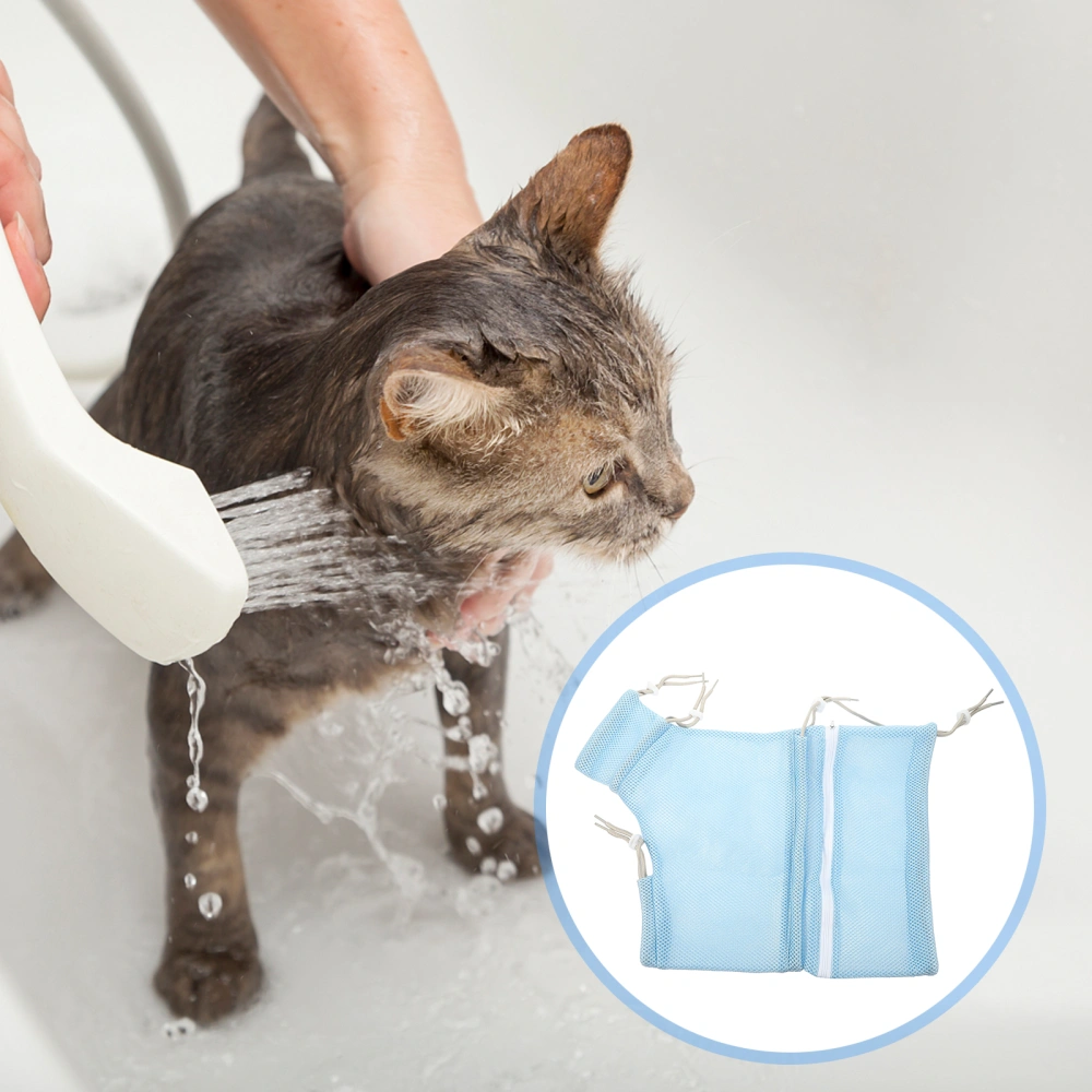 Cat Bathing Bag Breathable Mesh Cat Showering Bag Anti Scratch Adjustable Cat Grooming Bag for Cat