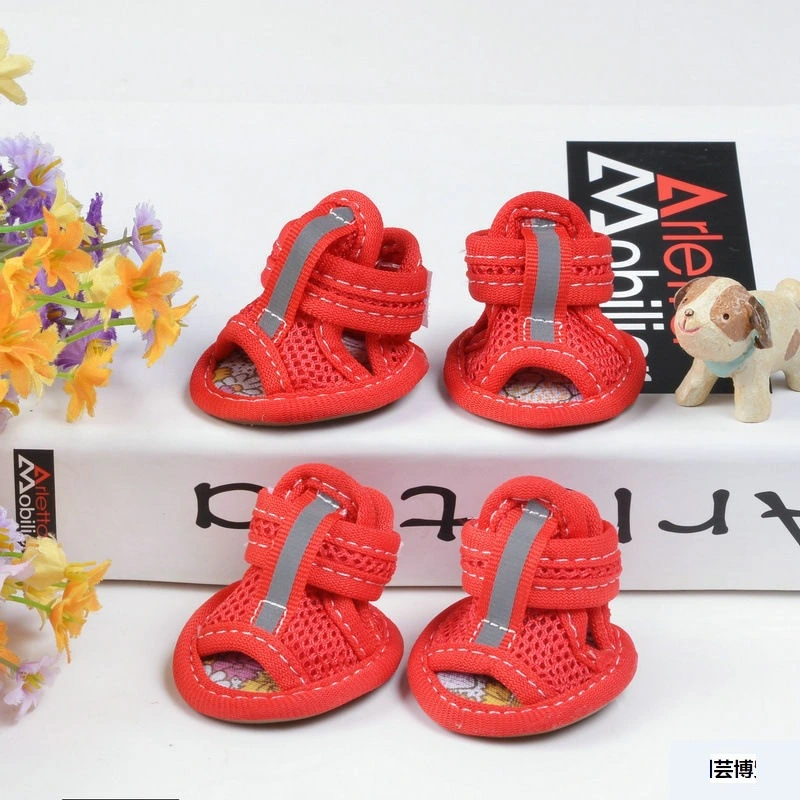 4pcs Mesh Dog Shoes Breathable Dog Shoes Pet Sandals Non Slip Paw Protectors