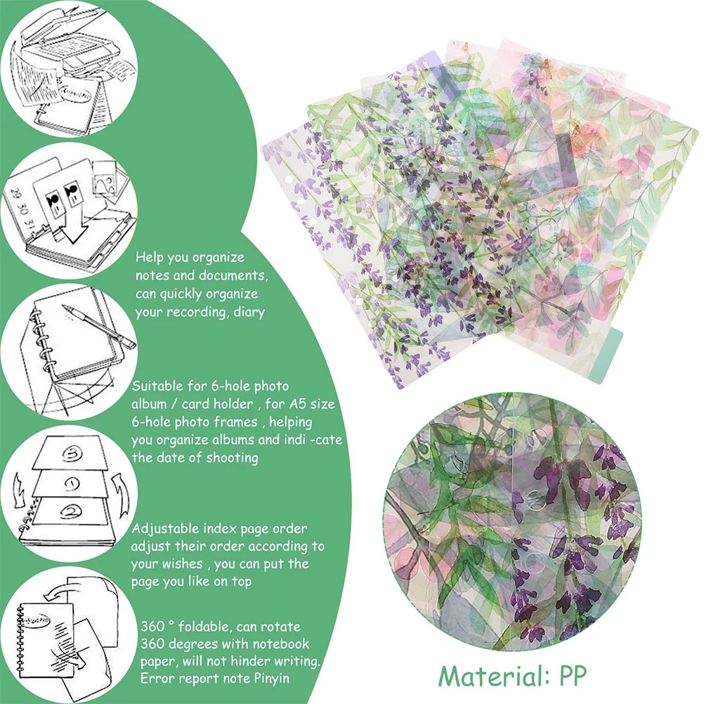 12Pcs Tab Dividers A5 Binder Index Dividers Floral Pattern Binder Index Page Index Tab Binder Dividers