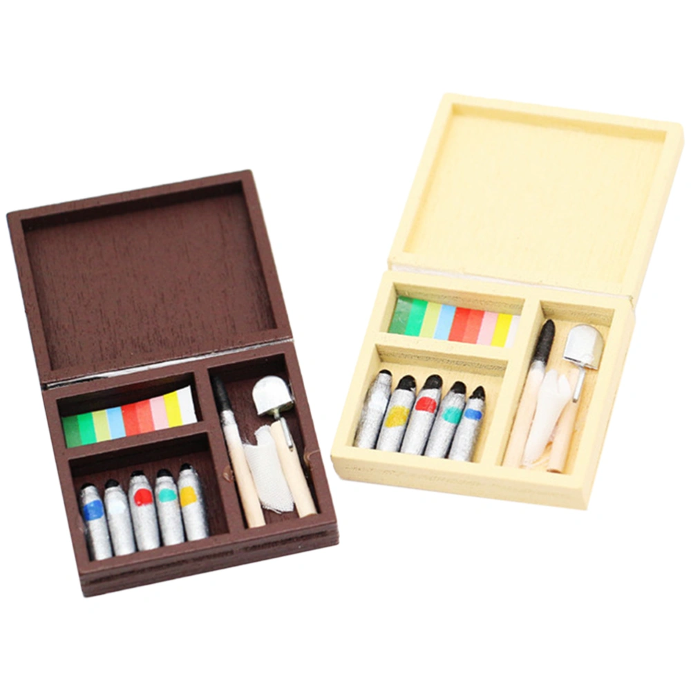 2 Sets Miniature Paint Box Mini House Painting Tool Mini House Adornment Mini Paint For Decor