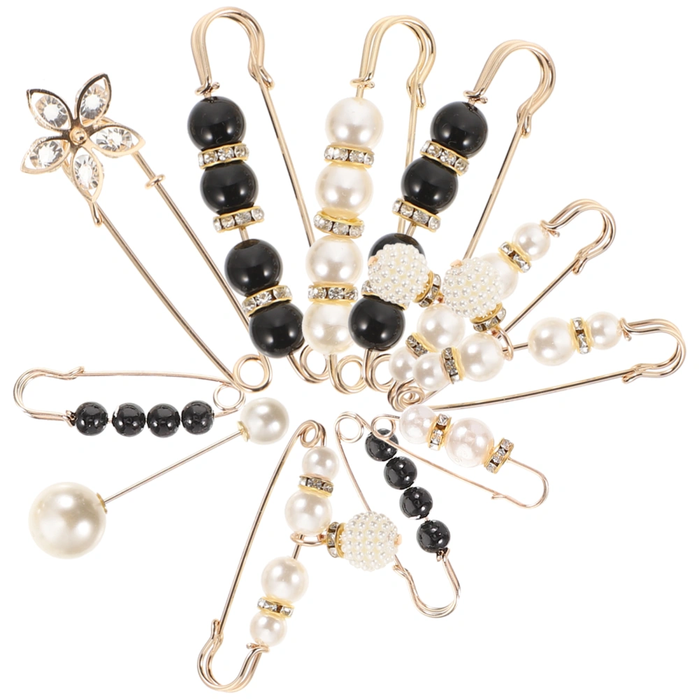 11pcs Pearl Brooch Sweater Shawl Clip Waistband Pin Faux Pearl Brooches Fashion Tightening Pin