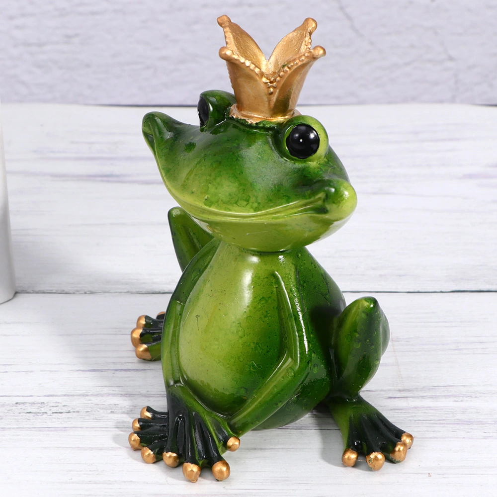 Frog with Crown Decorative Figurine Frog Statue Resin Animal Crafts Resin Animal Ornament