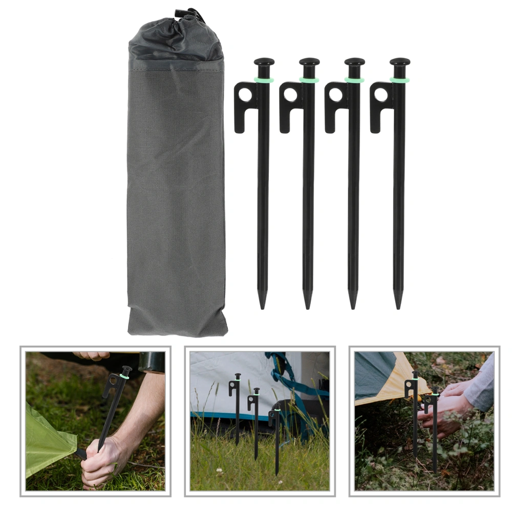 1 Set of Tent Ground Nails Metal Tent Stakes Tent Pegs Camping Tent Support Stakes with Noctilucent Ring