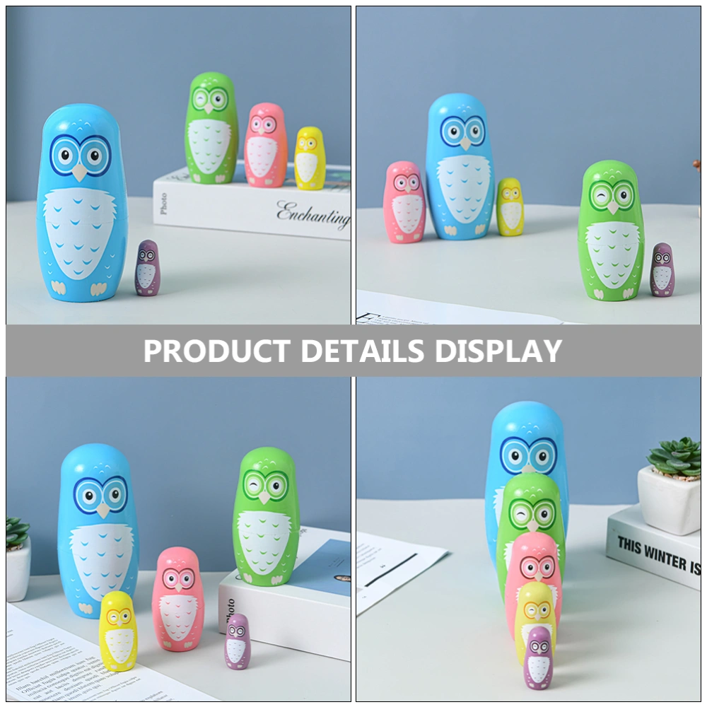 1 Set of Matryoshka Wood Toys Kids Wooden Toys Owl Shaped Matryoshka Dolls Artwork