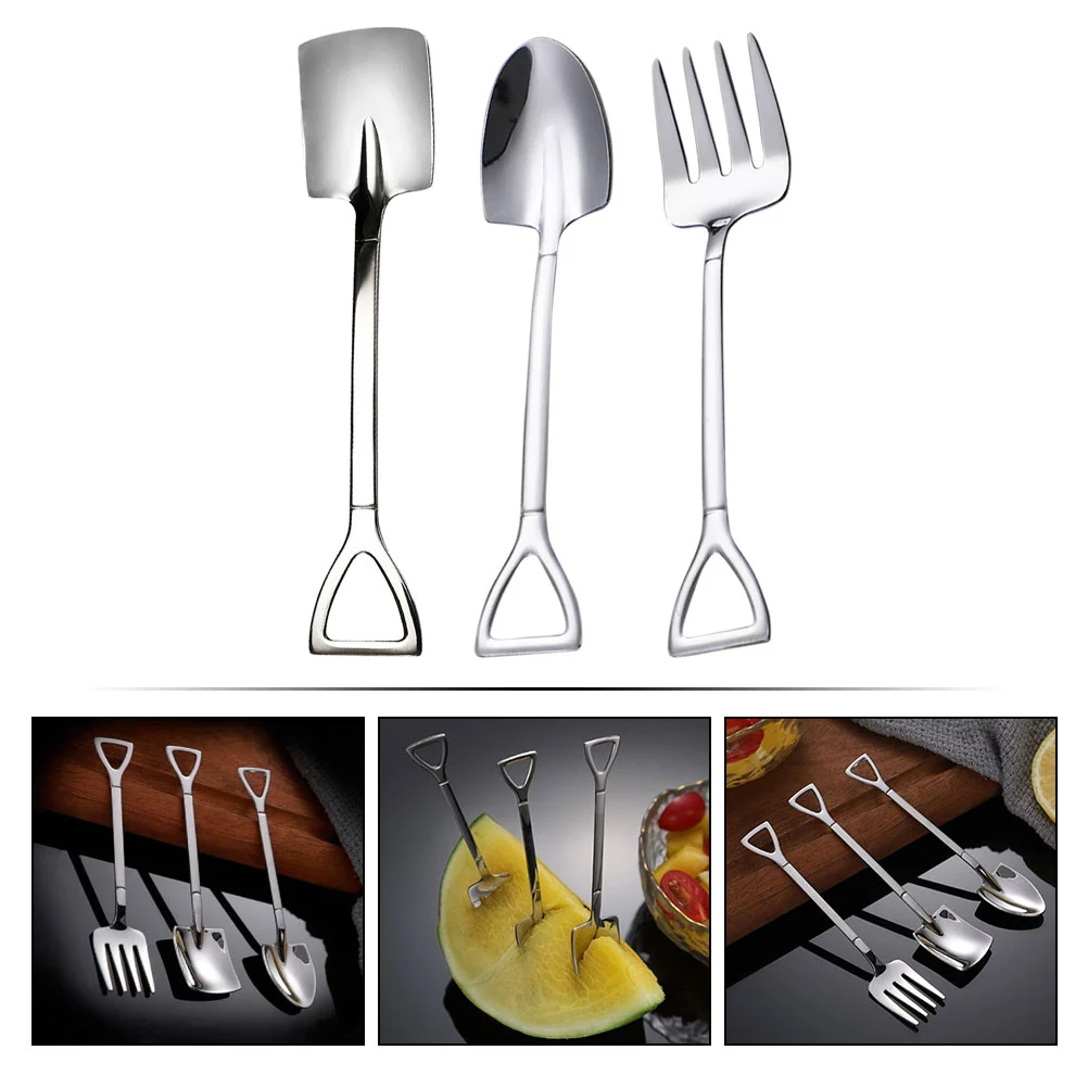 1 Set of Water Mixing Spoon Soup Enjoy Spoon Cake Fork Metal Handle Fork Spoon