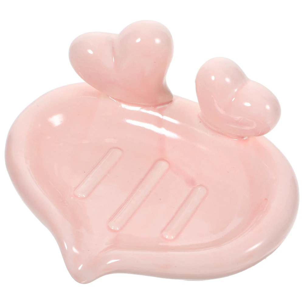 Ceramic Soap Dish Cartoon Heart Soap Shelf Creative Draining Dish Bathroom Countertop Soap Dish