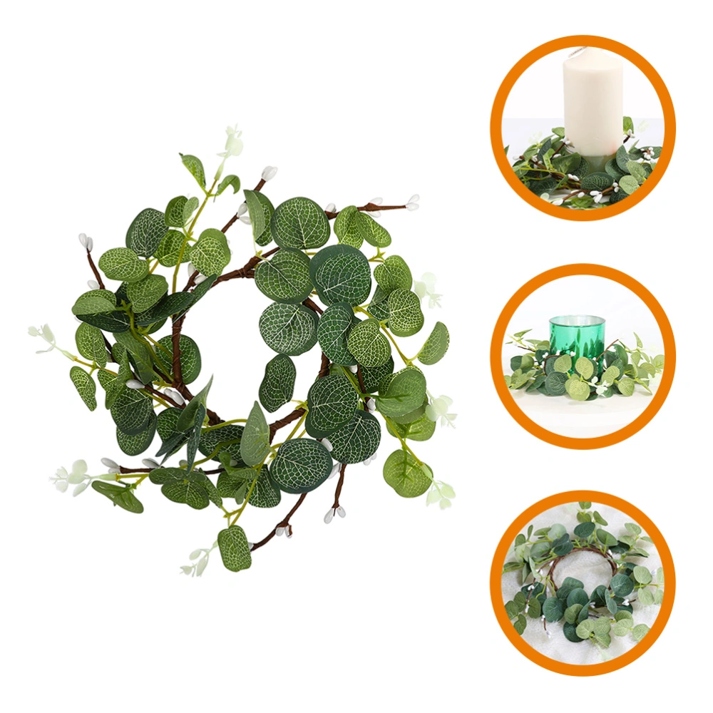 Artificial Eucalyptus Leaves Candle Ring Wreath Candle Holder Wreath Pillar Candle Holder Wedding Decor