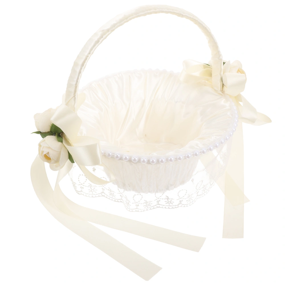 Flower Girl Basket Wedding Basket Bowknot Flower Basket Handheld Flower Basket Elegant Style Basket