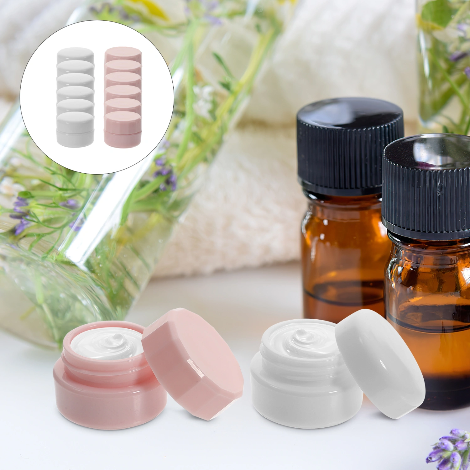 12 pcs Small Refillable Cosmetic Jar Plastic Makeup Container Empty Cream Box with Lids