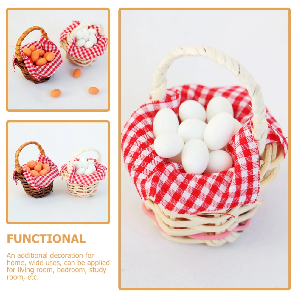 2pcs Mini House Egg Ornaments Small Egg Models for Mini House Artificial Baskets with Eggs