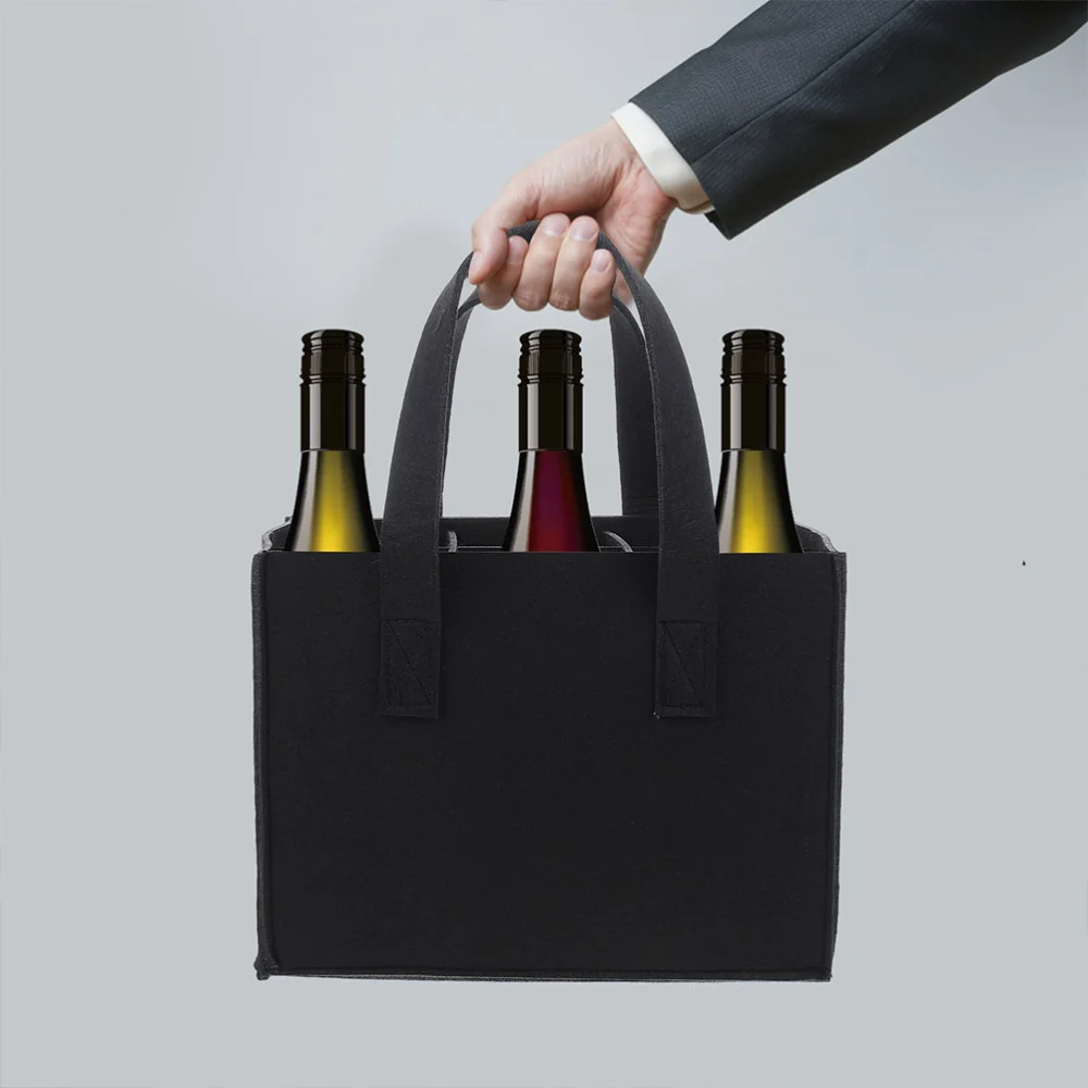 2pcs Wine Bottle Wrapping Bag Handheld Wine Bottle Storage Pouch Multi-grid Wine Bag