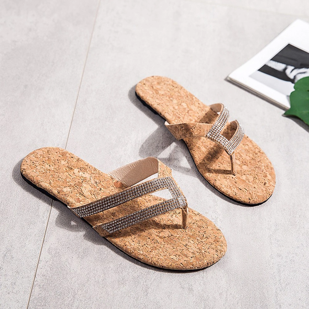 1 Pair Rhinestone Slippers Women Summer Beach Sandals Casual Slippers Flat Sandals