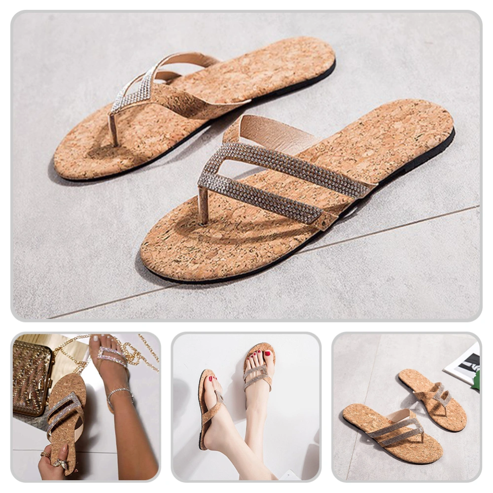 1 Pair Rhinestone Slippers Women Summer Beach Sandals Casual Slippers Flat Sandals