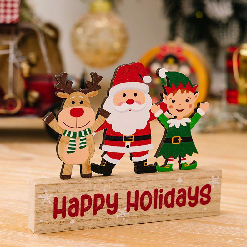 2pcs Christmas Ornament Desktop Decoration Wooden Sign Decor Wooden Craft Holiday Ornament