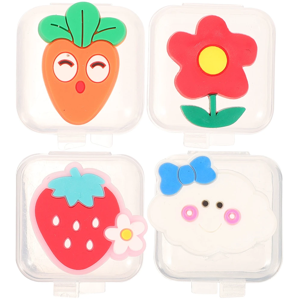 4pcs Mini Earplug Cases Empty Cases with Lid Cartoon Earplug Jewelry Storage Boxes for Travel