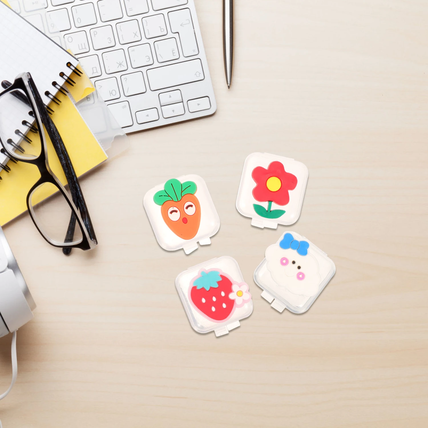 4pcs Mini Earplug Cases Empty Cases with Lid Cartoon Earplug Jewelry Storage Boxes for Travel