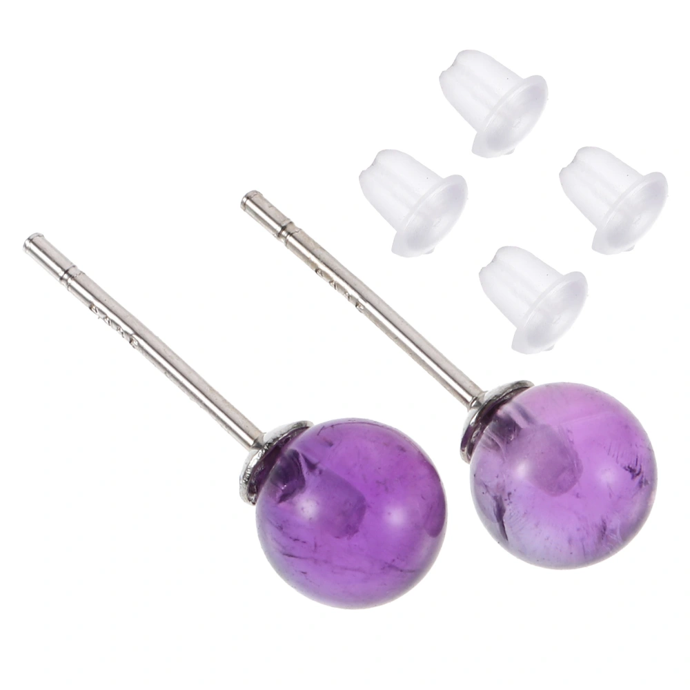 1 Pair Natural Amethyst Stud Earrings Amethyst Ear Stud Women Earrings Women Jewelry