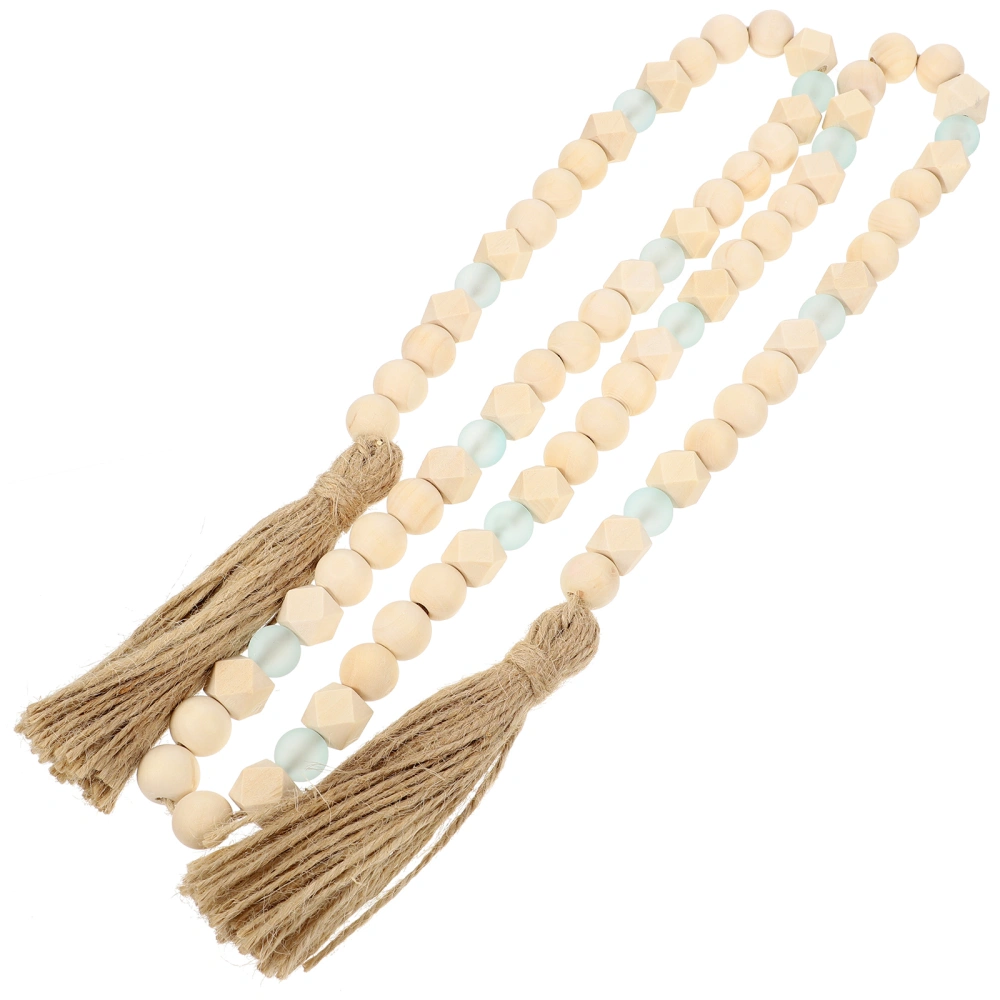 Wooden Bead Garland with Tassel Farmhouse Rustic Wooden Prayer Bead String Wall Hanging Garland