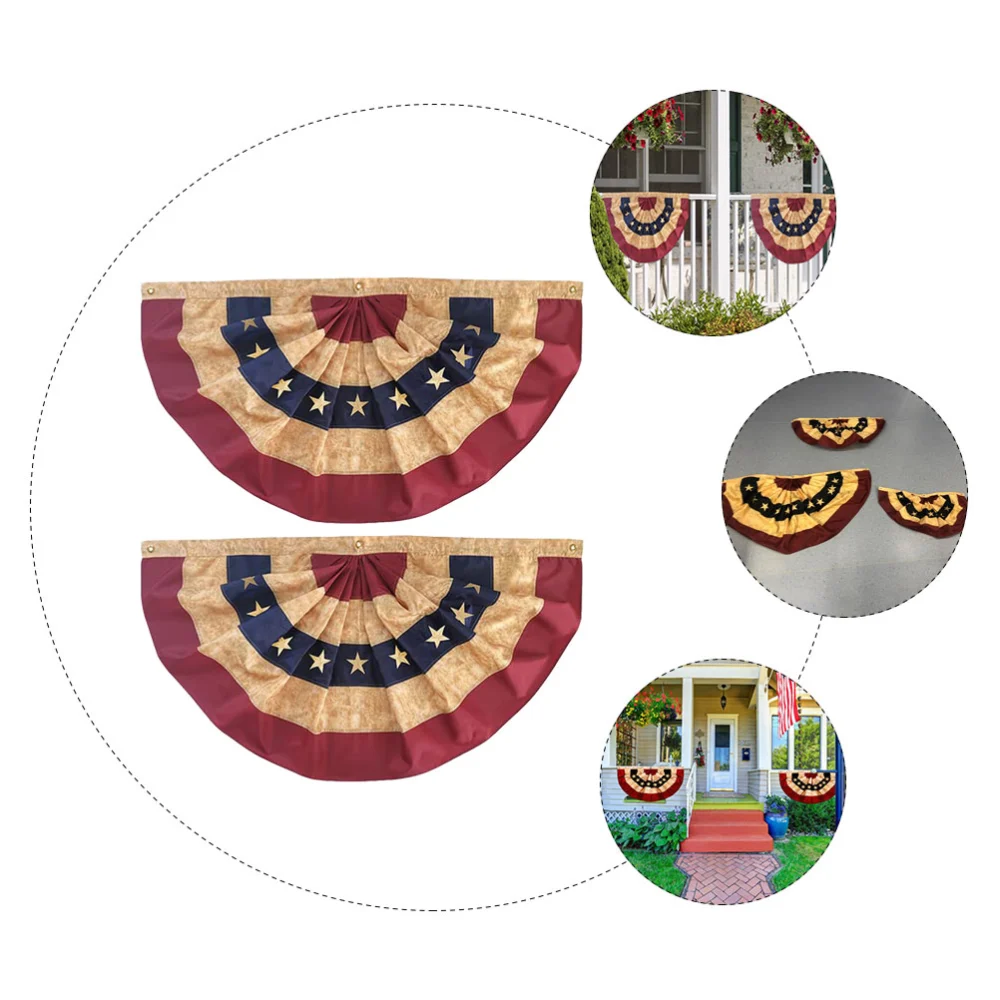 2Pcs Independence Day Flags Patriotic Pleated Fan Flags Hanging Bunting US Fan Flags