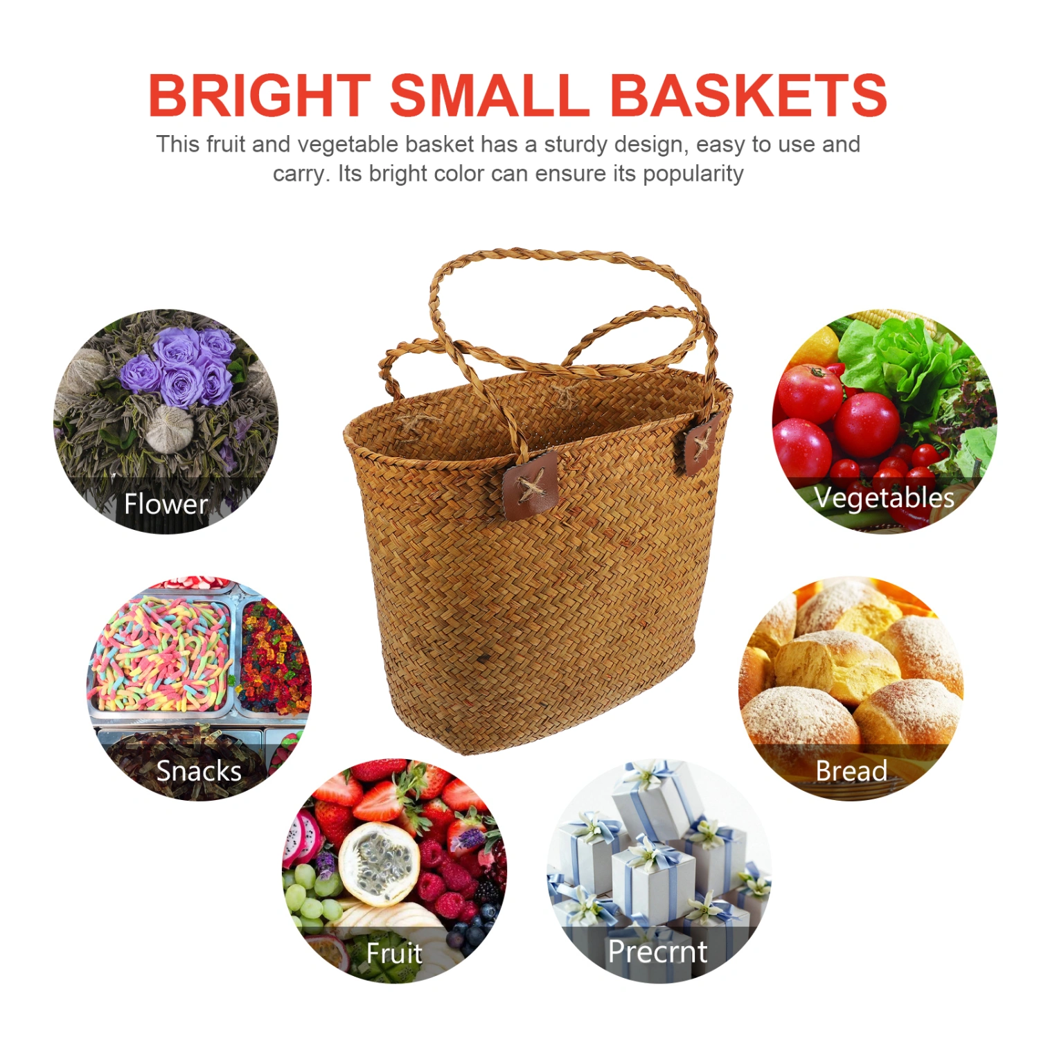 Handheld Woven Basket Fruits Basket Woven Basket Picnic Basket Large Capacity Food Basket