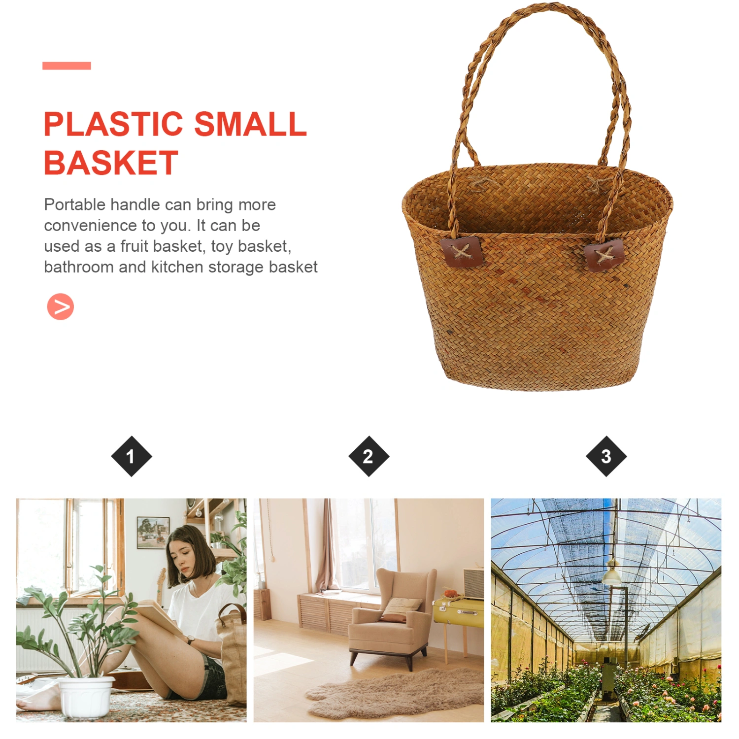 Handheld Woven Basket Fruits Basket Woven Basket Picnic Basket Large Capacity Food Basket