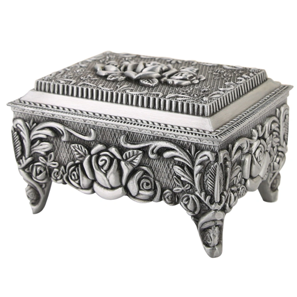 Vintage Embossed Rose Jewelry Box European Style Jewelry Case Footed Trinket Box