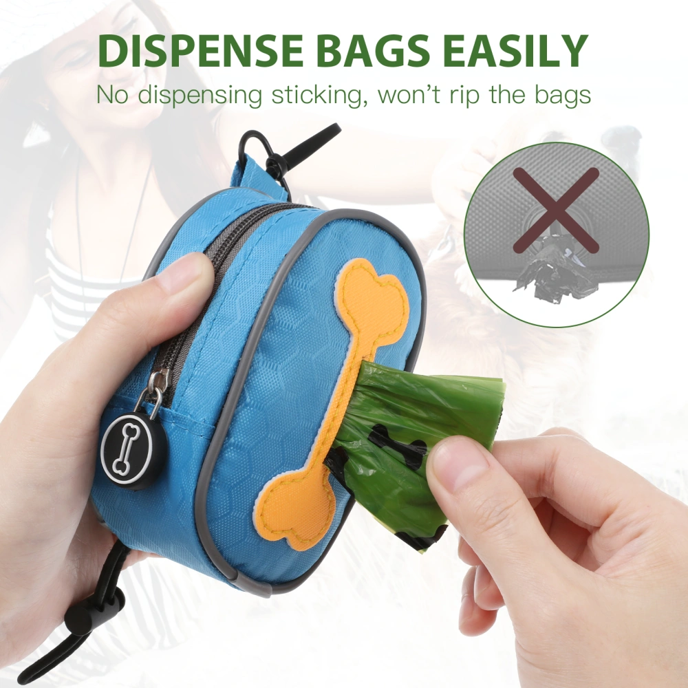 Portable Dog Poo Bag Dispenser Oxford Cloth Zipper Bag for Leash with 8 Rolls Disposable Dog Poo Bags