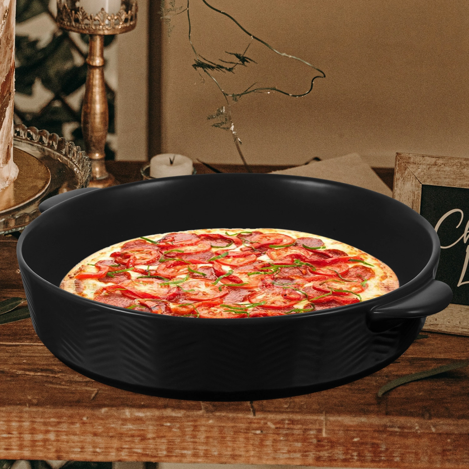 Baking Dish Roasting Pan Round Baking Dish Ceramic Bakeware Double Handle Baking Dish