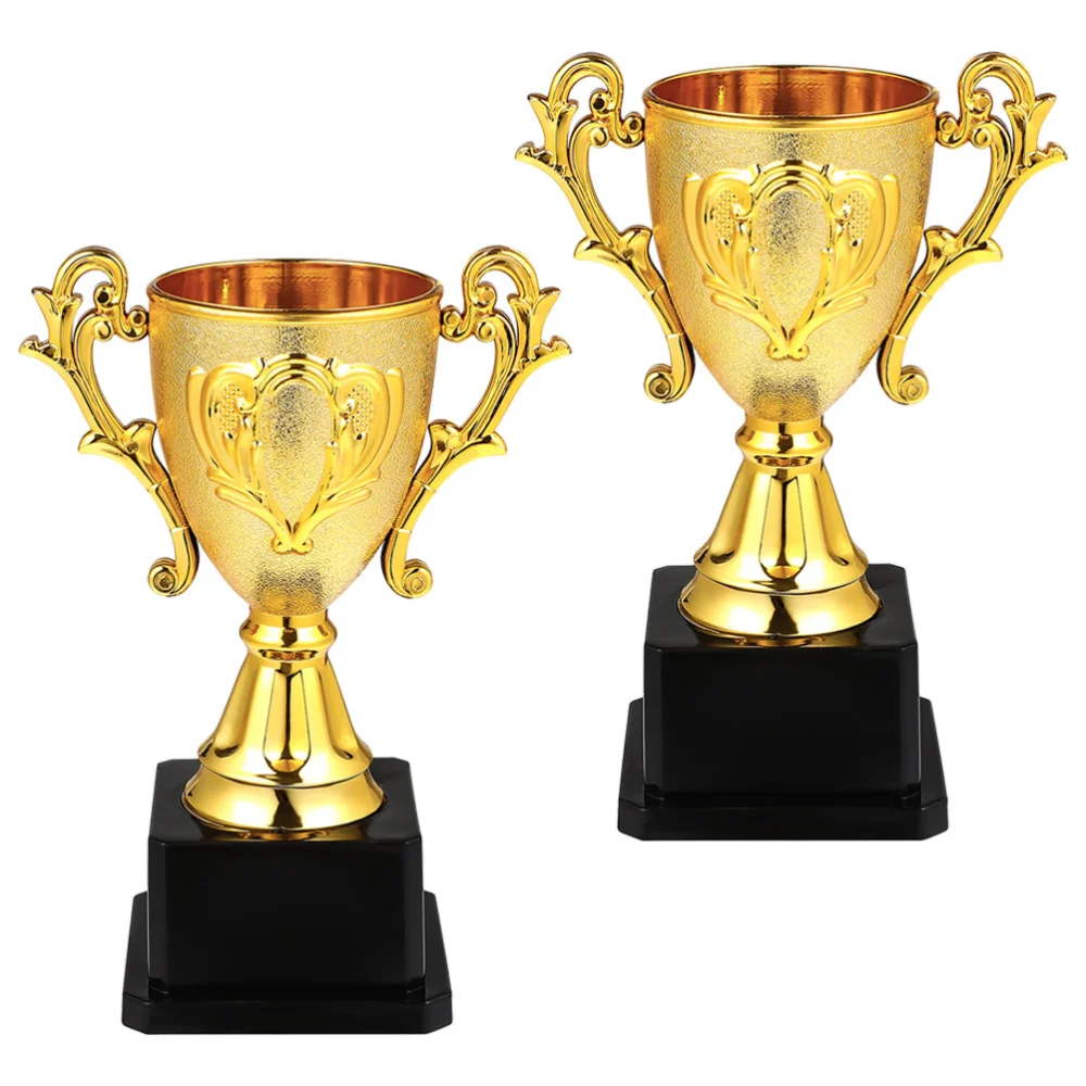 2pcs Kids Competition Trophy Award Portable Plastic Trophy Prop Kids Honor Award Trophy