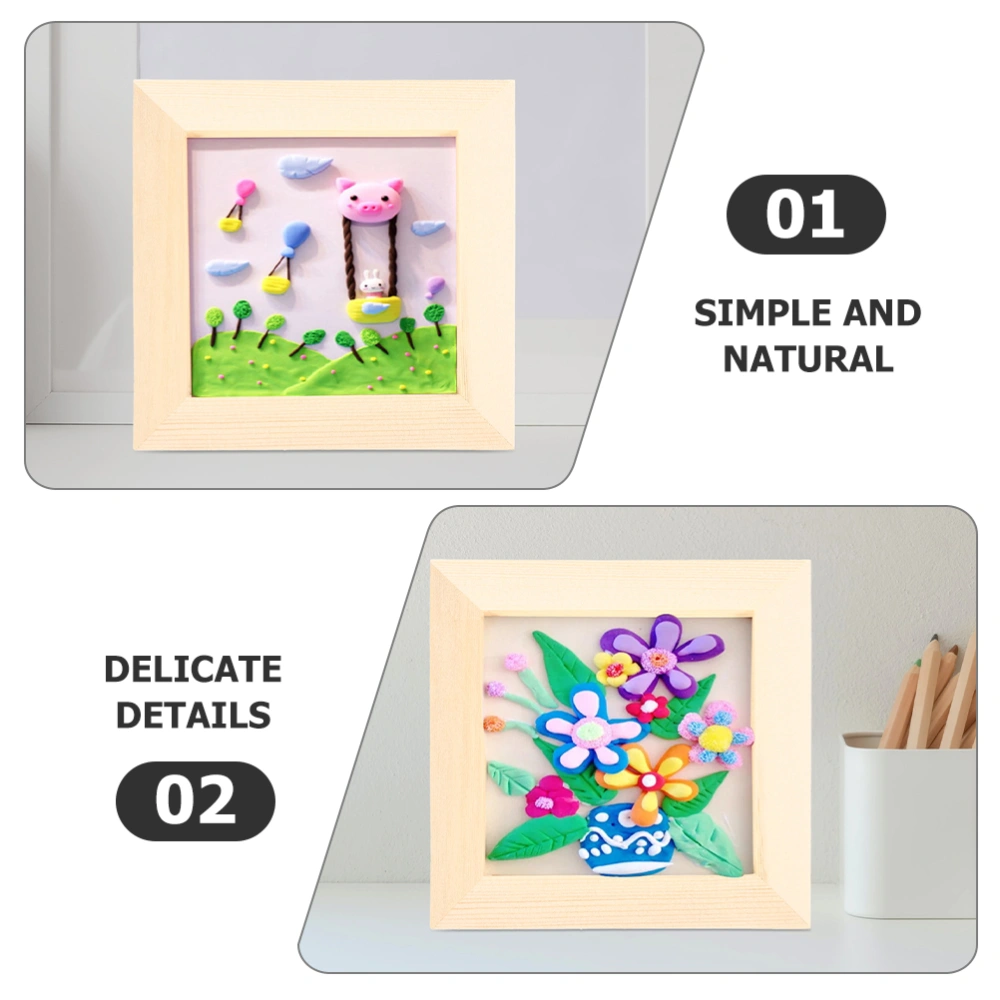 6Pcs Clay Picture Frame Wood Clay Frames Children Colored Clay Frames Unfinished Photo Frame