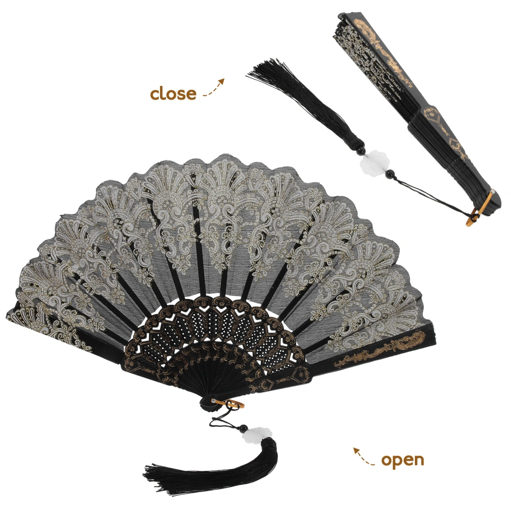 Embroidered Hand Fan Elegant Folding Hand Fan Performance Hand Fan with Tassel