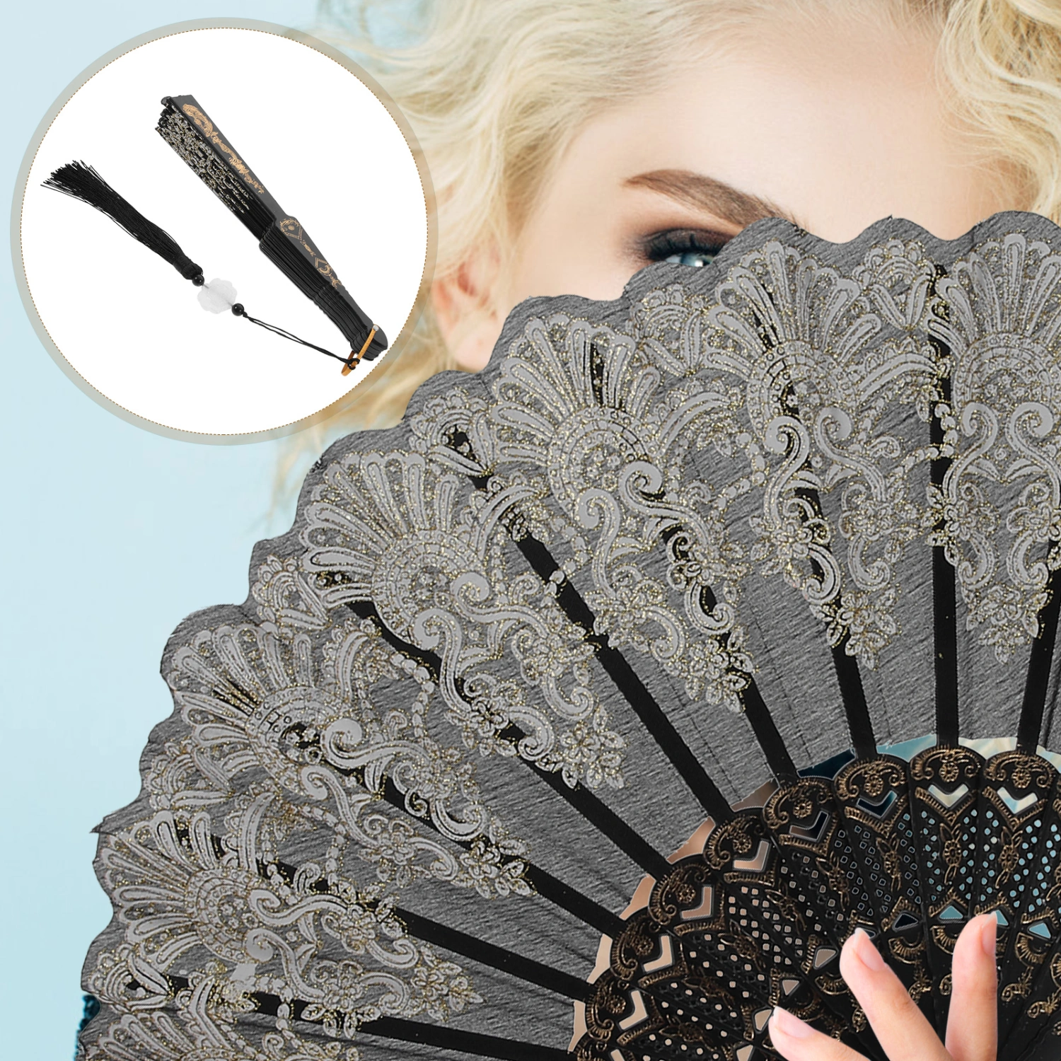 Embroidered Hand Fan Elegant Folding Hand Fan Performance Hand Fan with Tassel