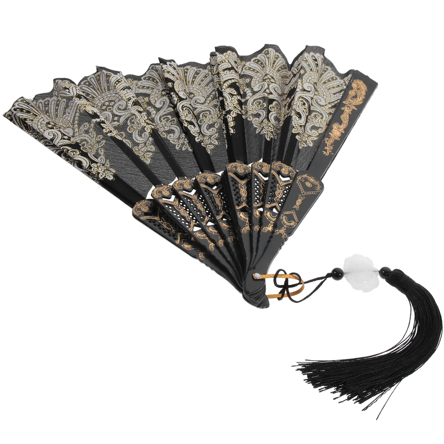 Embroidered Hand Fan Elegant Folding Hand Fan Performance Hand Fan with Tassel