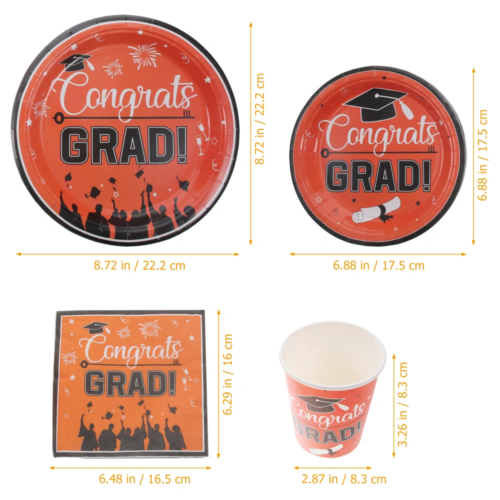 1 Set of Graduation Themed Disposable Paper Cups Plates Tissues Disposable Paper Tableware