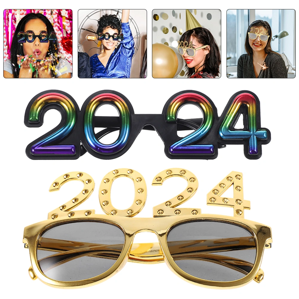 2pcs New Year 2024 Eyeglasses  Party Supplies 2024 New Year Party Funny Sunglasses Novelty Glasses