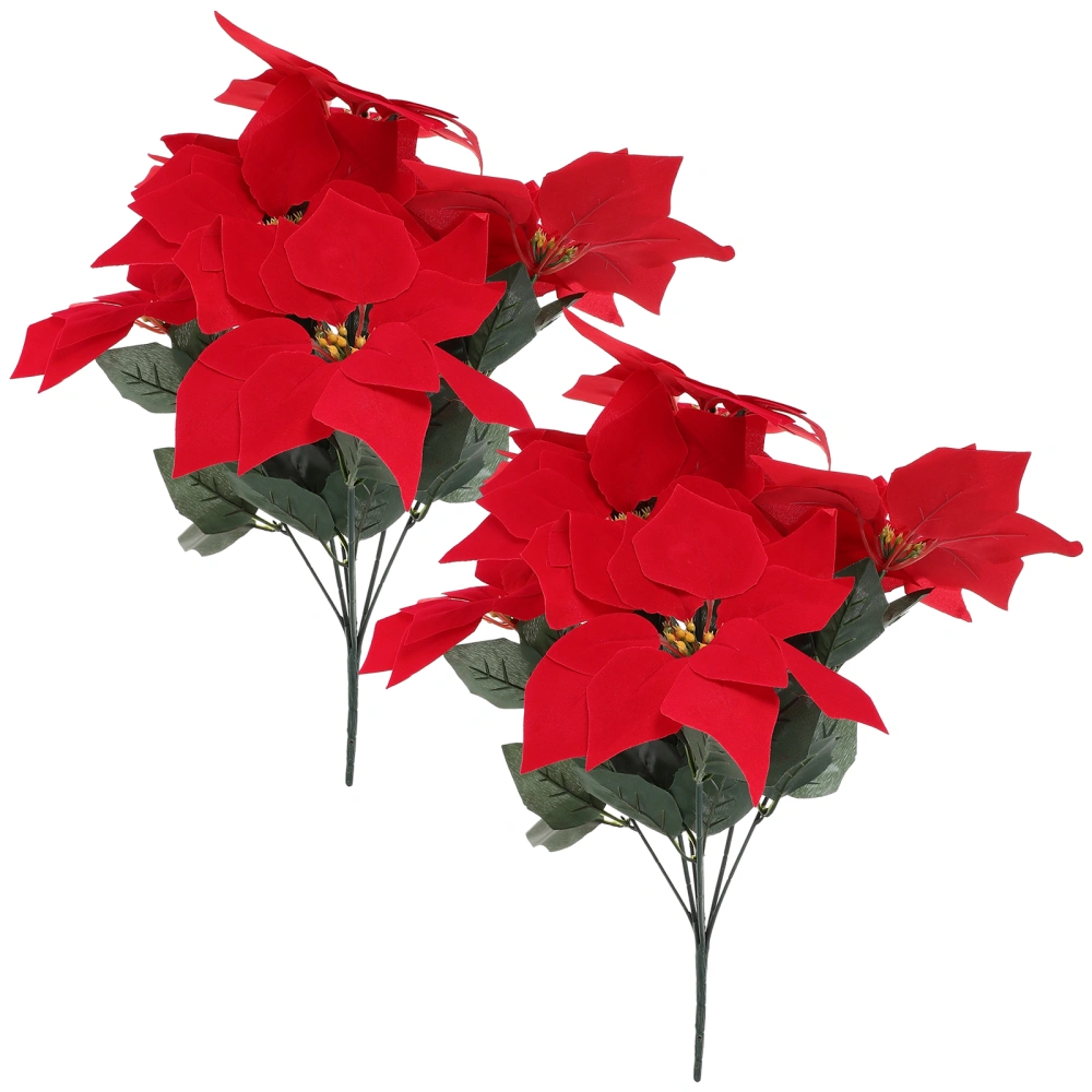 2Pcs Artificial Poinsettia Flowers Fake Flower Branches Realistic Poinsettia Flowers Decors Vase Flowers