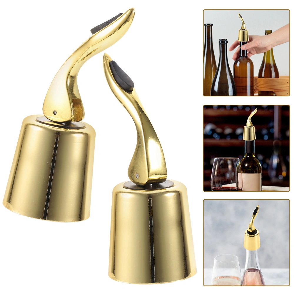 2pcs Stainless Steel Bottle Stoppers Wine Bottle Corks Convenient Bottle Plugs Wine Caps