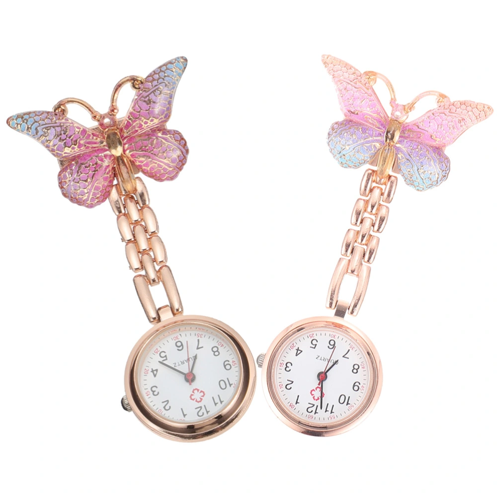 2pcs Women Nurse Watch Label Hanging Butterflies Watches for Nurses Doctors Teacher