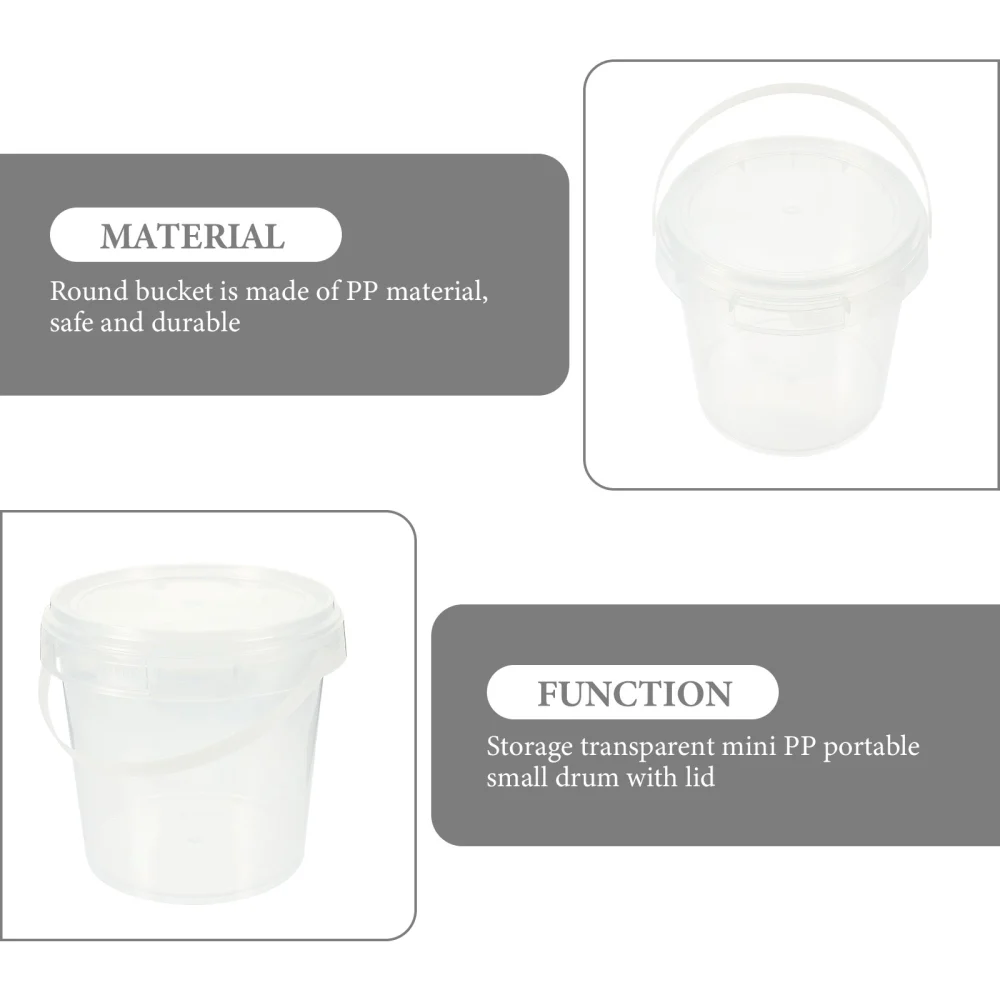 6pcs Clear Plastic Container with Lid Ice Cream Bucket Food Storage Containers Round Plastic Bucket with Handle