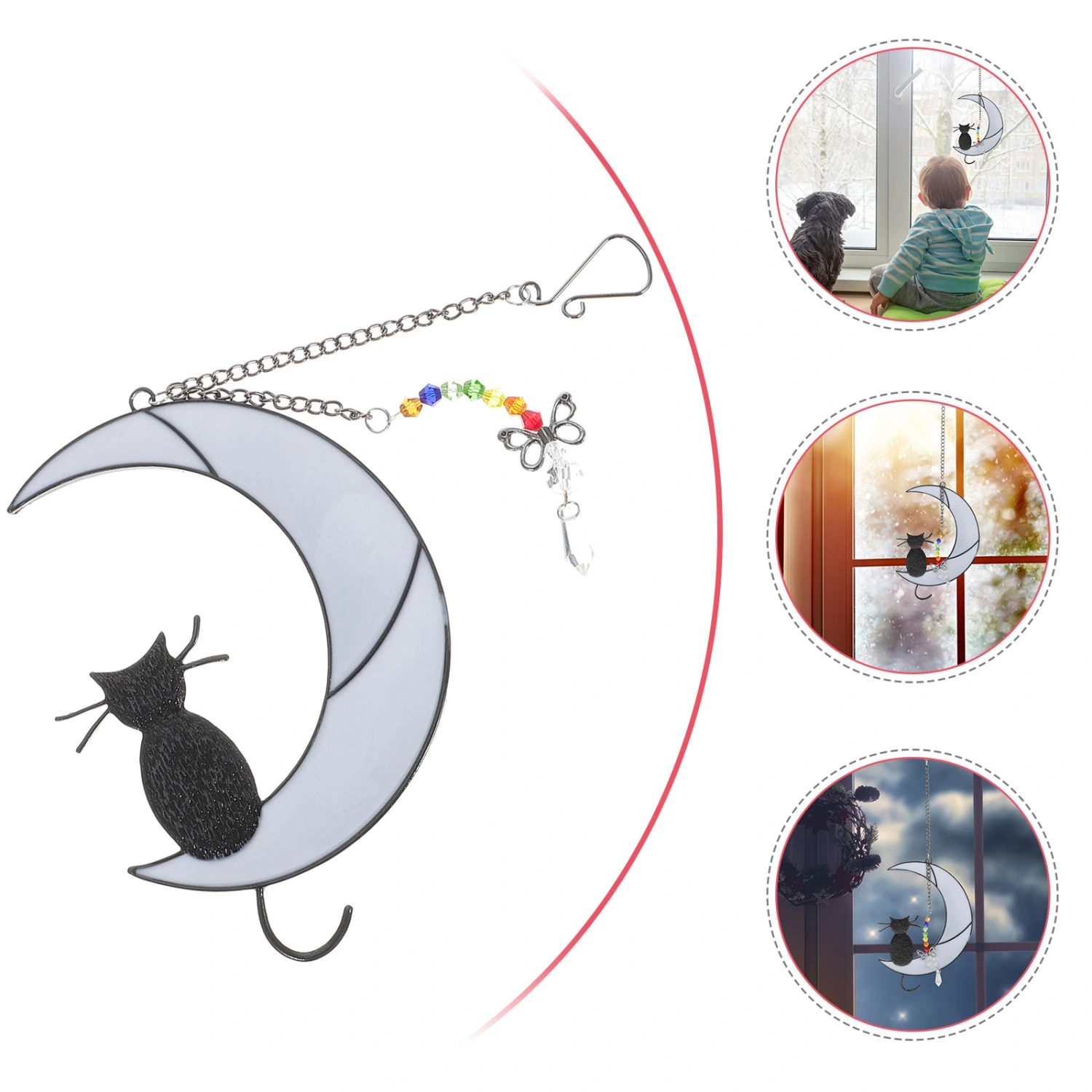 Window Hanging Stained Glass Suncatcher Glass Moon Cat Shaped Suncatcher Decor