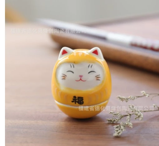 Tumbler Fortune Cat Figurine Japanese Style Fortune Cat Ornament Desktop Cat Decor