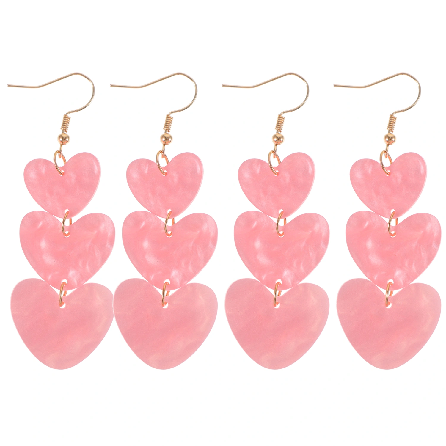 2 Pairs Heart Earrings Women Fashion Pendant Earrings Three Heart Dangle Earrings