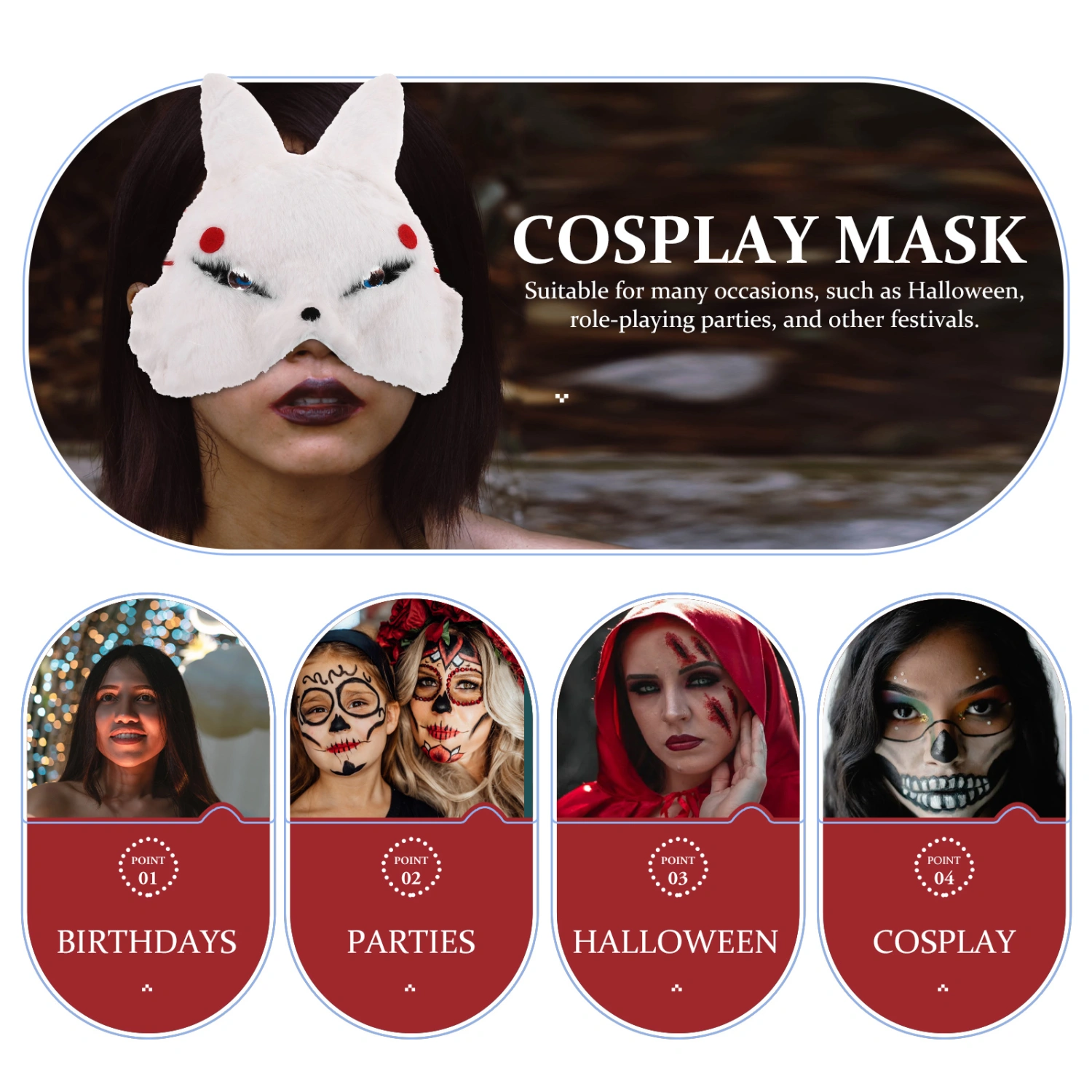 Decorative Rabbit Half Mask Plastic Halloween Rabbit Mask Delicate Masquerade Party Mask