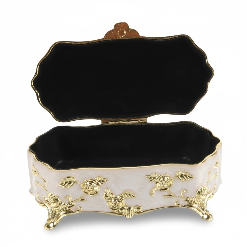 Vintage Embossed Flower Jewelry Box Wear-resistant Alloy Trinket Box Exquisite Storage Case